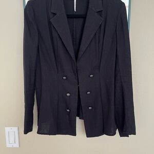 Free People Linen Black Double-Breasted Blazer S